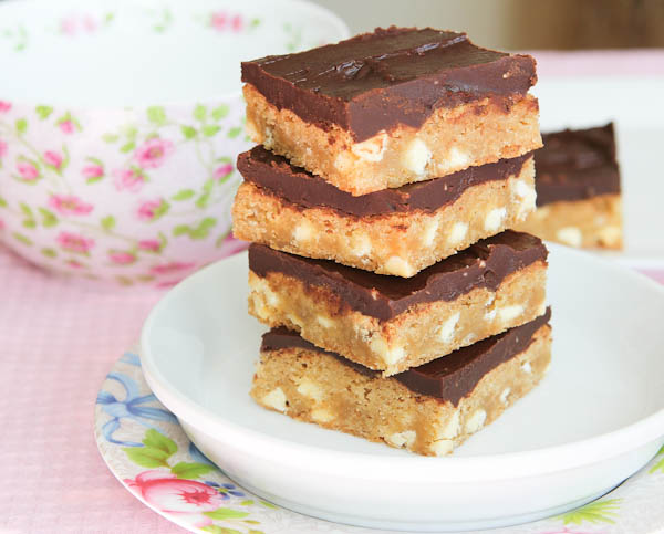 White Chocolate Blondies with Chocolate Peanut Butter Frosting