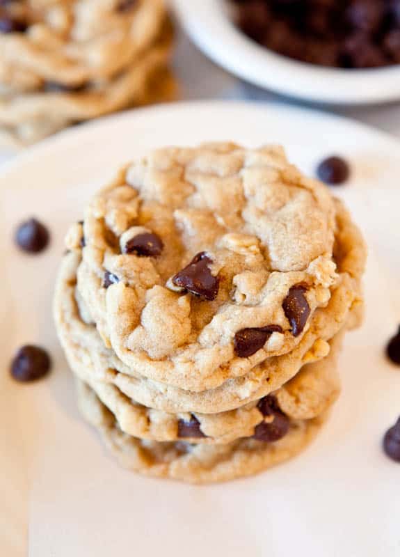 stack of chocolate chip peanut butter cookies