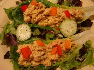 Sweet & Tangy Chicken-Less Salad on romaine leaves