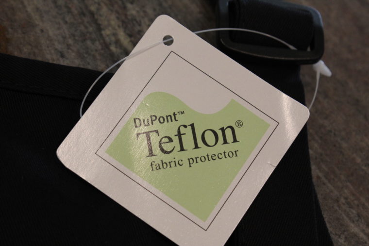 Tag on apron swing Teflon fabric protector 