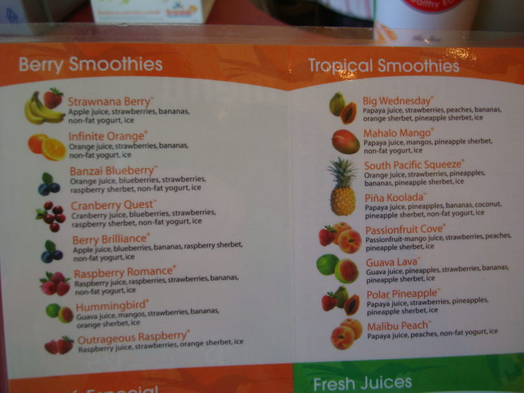 Smoothie menu