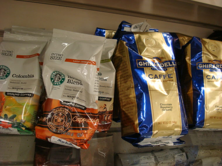 Various coffees on shelf