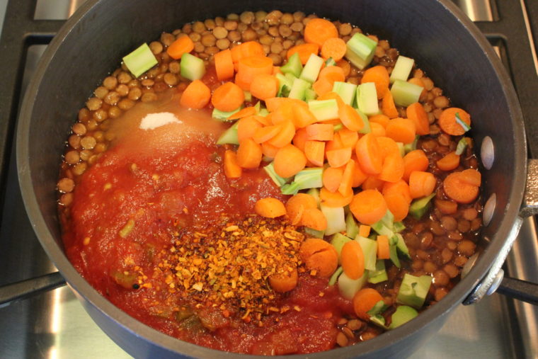 Remaining ingredients added to lentils