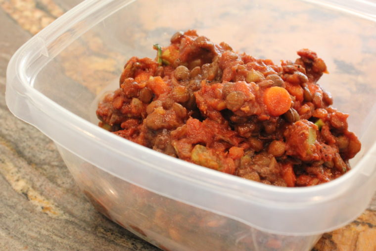 Leftover Curried Ginger & Raisin Lentils in clear container