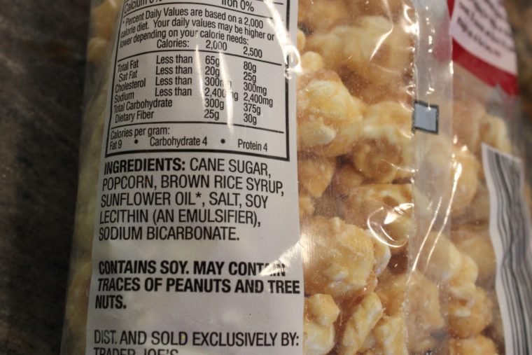 Nutrition Label on popcorn