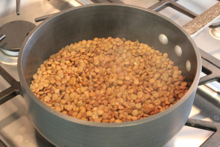 Lentils in pot on stove