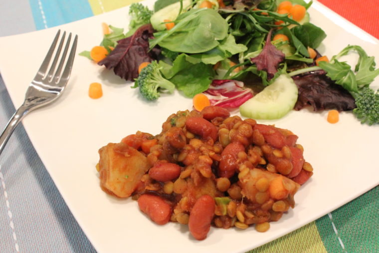 Vegan Sloppy Joes with Lentils & Beans on plate with salad