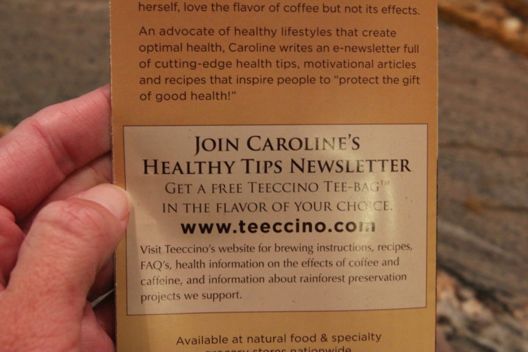 Back of Teeccino bag with information