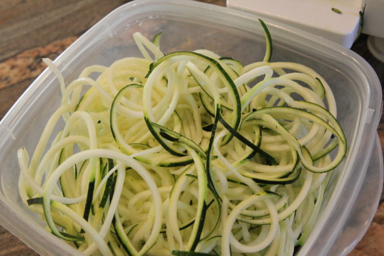 Spiralized Zucchini in clear container