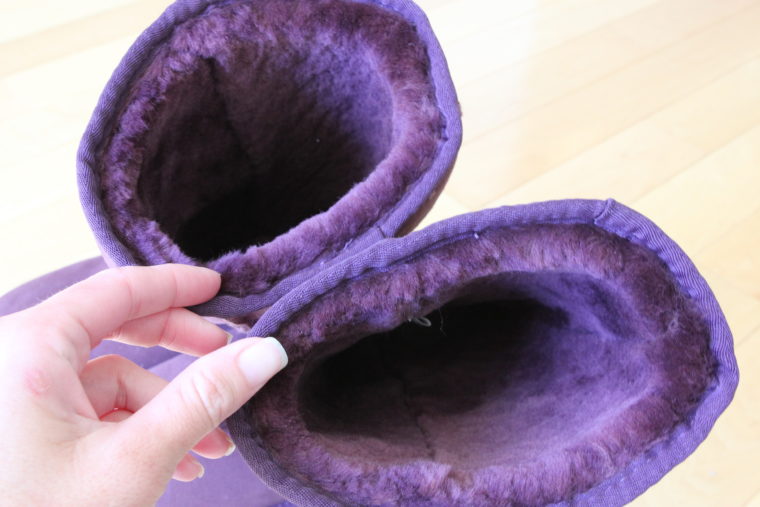 Inside boots with purple fur 