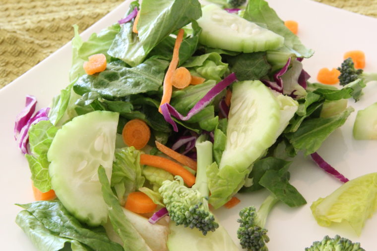 Close up of plated salad with vegetables