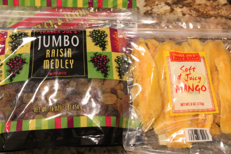 Bags of Jumbo Raisin Medley and Soft & Juicy Mango