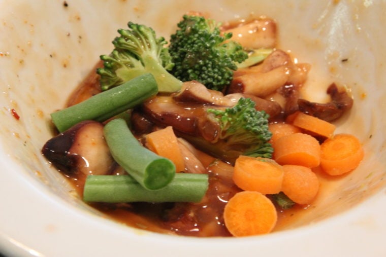 Sweet & Sour 'Shrooms in bowl with added vegetables