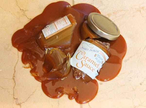 Trader Joe's Caramel sauce shattered into four pieces and leaking on the floor