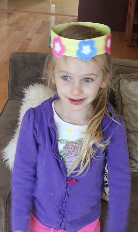 Little girl wearing homemade crown