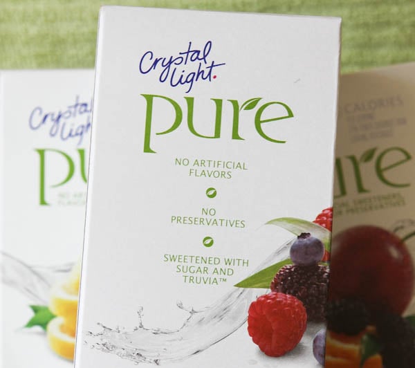 Crystal light pure: no artificial flavors, no preservatives, sweetened with sugar and truvia