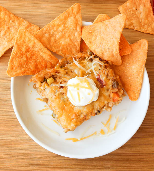 Cheesy Taco Casserole with chips