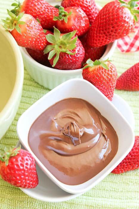Chocolate Coconut Cashew Butter with strawberries