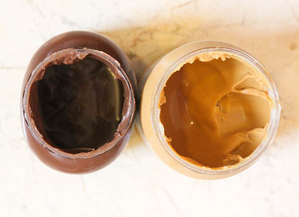 peanut butter and chocolate frosting jars