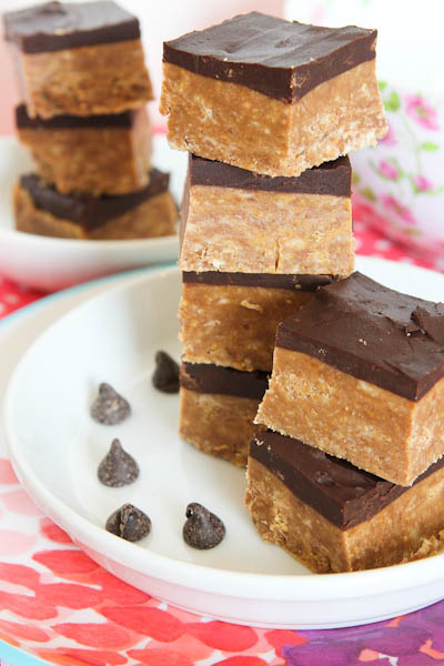 Nutella & Peanut Butter Graham Bars with Chocolate Frosting stacked