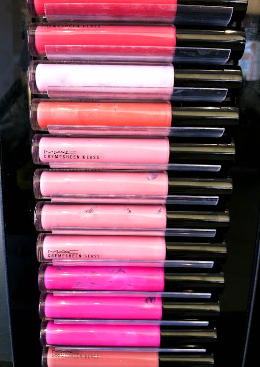 Line of pink and red lipsticks
