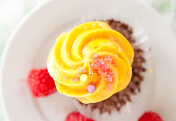 Chocolate cupcake with yellow frosting