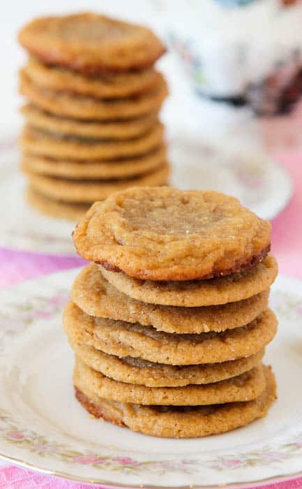 Flourless Peanut Butter Cookies stacked on plates