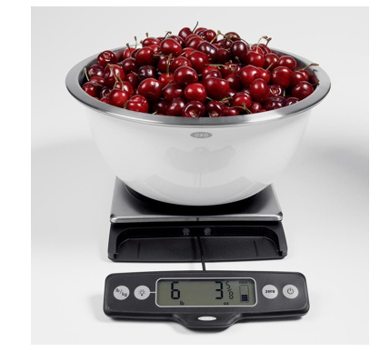 food scale with pull out display with bowl of cherries on top