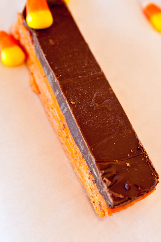 Butterfinger Bars with candy corn and chocolate tops