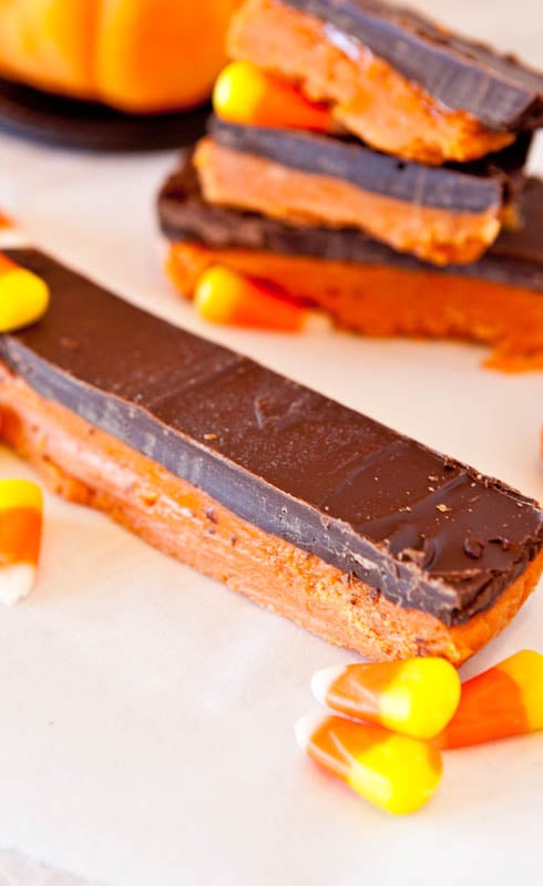 Butterfinger Bars with candy corn and chocolate tops