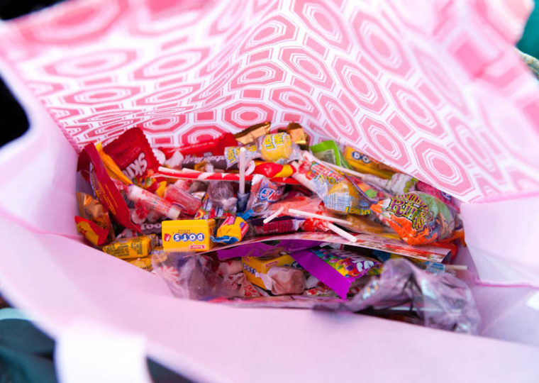 Inside of bag of candy