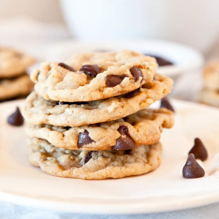 Chocolate chip peanut butter oatmeal cookies stacked