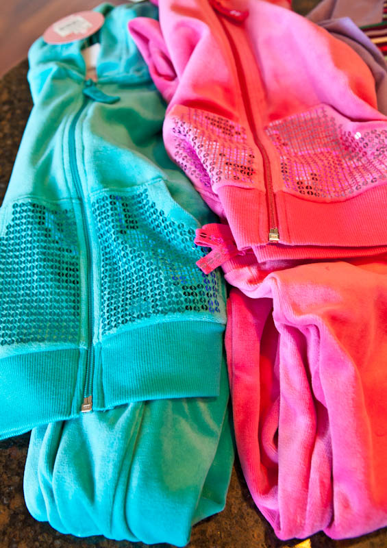 Blue and pink velour sweater sets