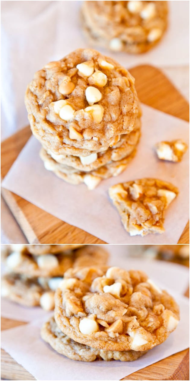 Soft and Chewy Peanut Butter Oatmeal White Chocolate Cookies 