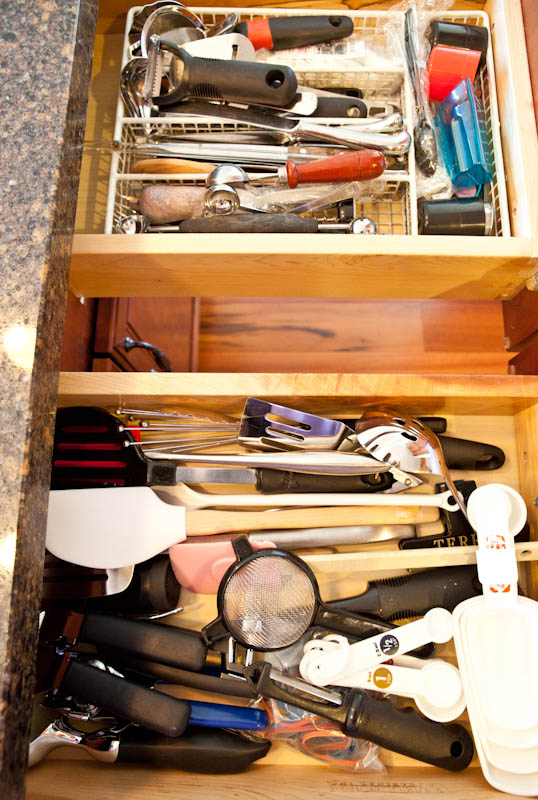 kitchen utensils for baking in drawers