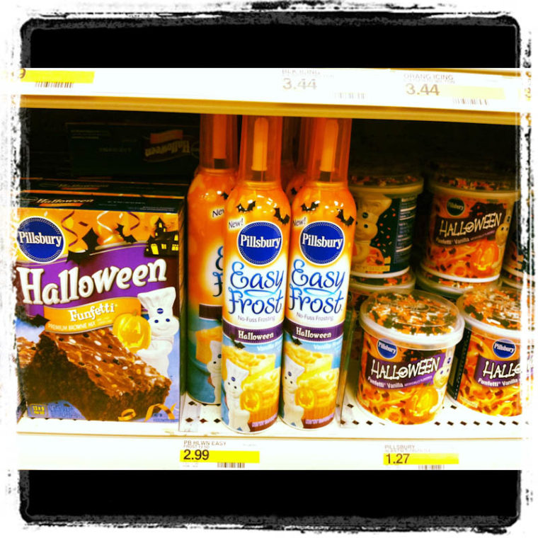 Pillsbury Halloween Funfetti brownies, Easy Frost Frosting Halloween, and Halloween Frosting