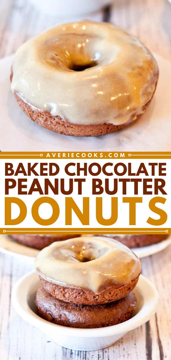 Baked Chocolate Peanut Butter Donuts with Vanilla Peanut Butter Glaze