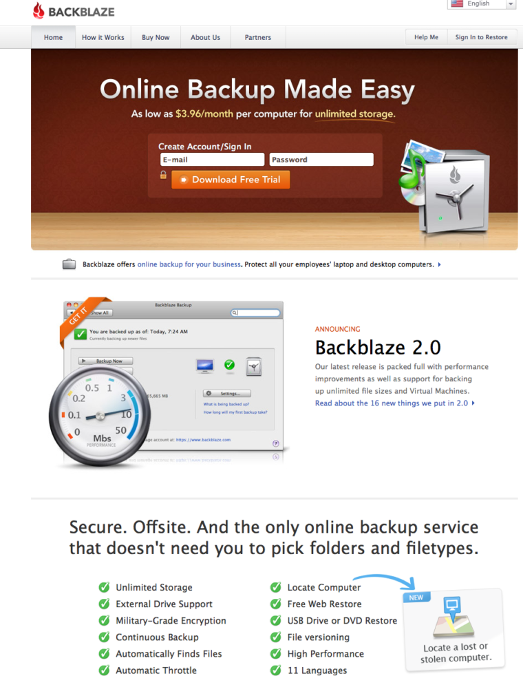 Backblaze online backup website information 