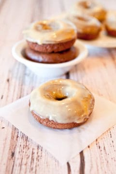 Baked Chocolate-Peanut Butter Donuts with Vanilla-Peanut Butter Glaze