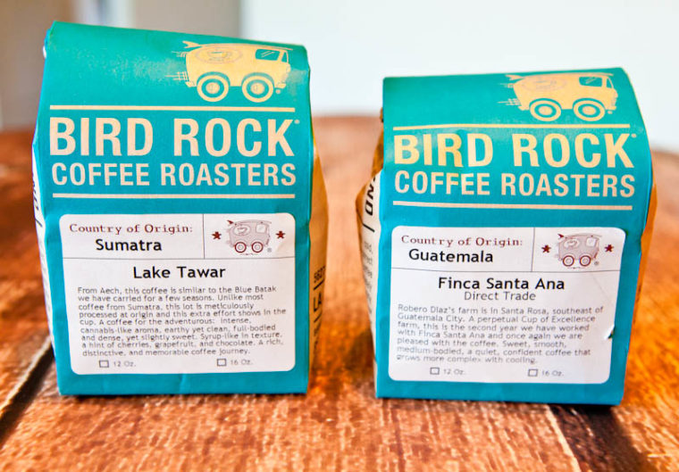 Two bags of coffee Bird Rock Coffee Roasters, Lake Tawar and Finca Santa Ana