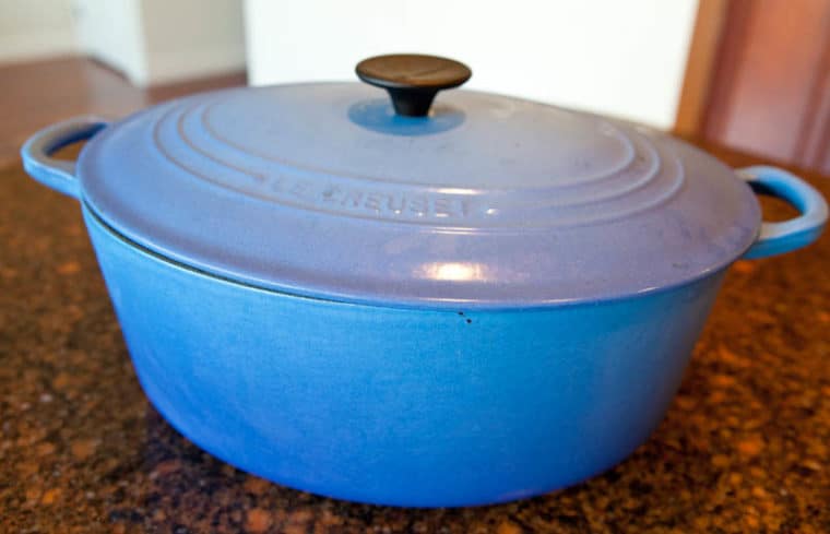 Blue covered dutch oven