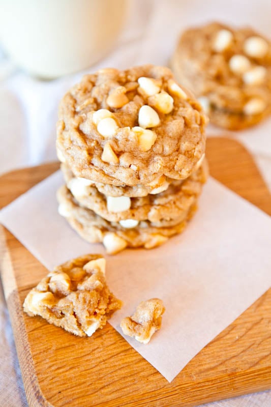 Stack of Peanut Butter Oatmeal White Chocolate Cookies