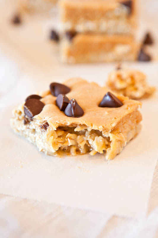 Marshmallow Peanut Butter Double Chocolate Pillowtop Bars with chocolate chips