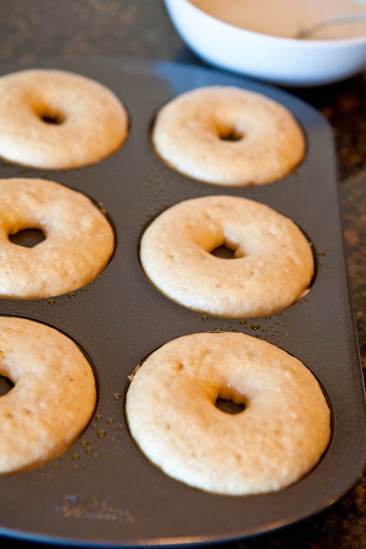 Baked Cinnamon Bun Donuts in pan