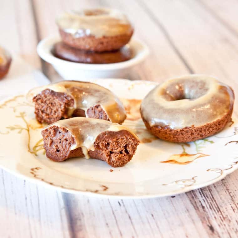 Baked Chocolate Peanut Butter Donuts with Vanilla Peanut Butter Glaze