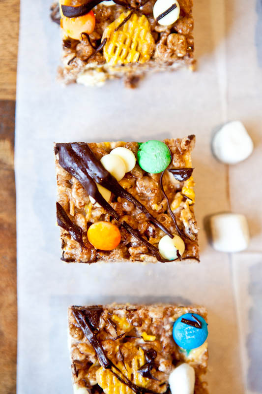 Double Chocolate Caramel Corn & Cocoa Rice Krispies Candy Bars 