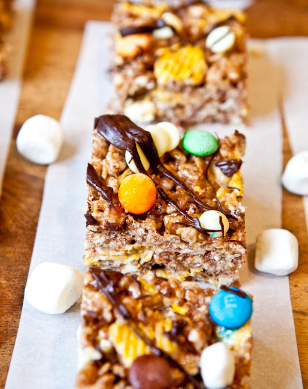 Double Chocolate Caramel Corn & Cocoa Rice Krispies Candy Bars 