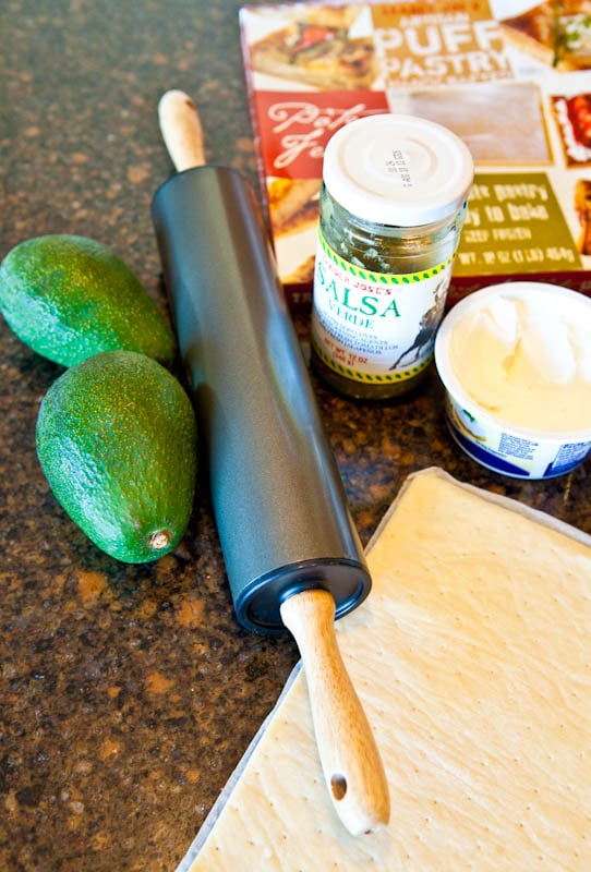 laid out ingredients for puff pastries and rolling pin