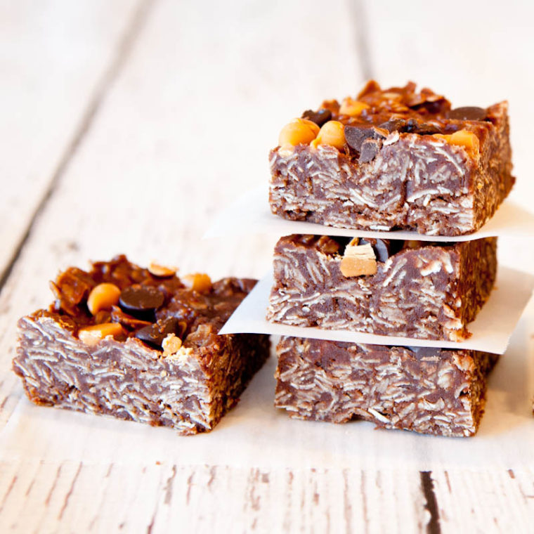 Chocolate Peanut Butter Oat Square stack