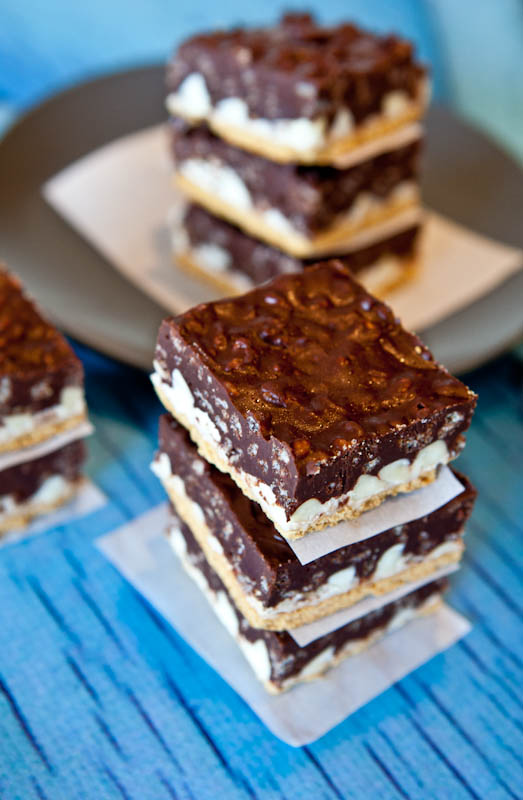Stacked Peanut Butter Cocoa Krispies Smores Bars